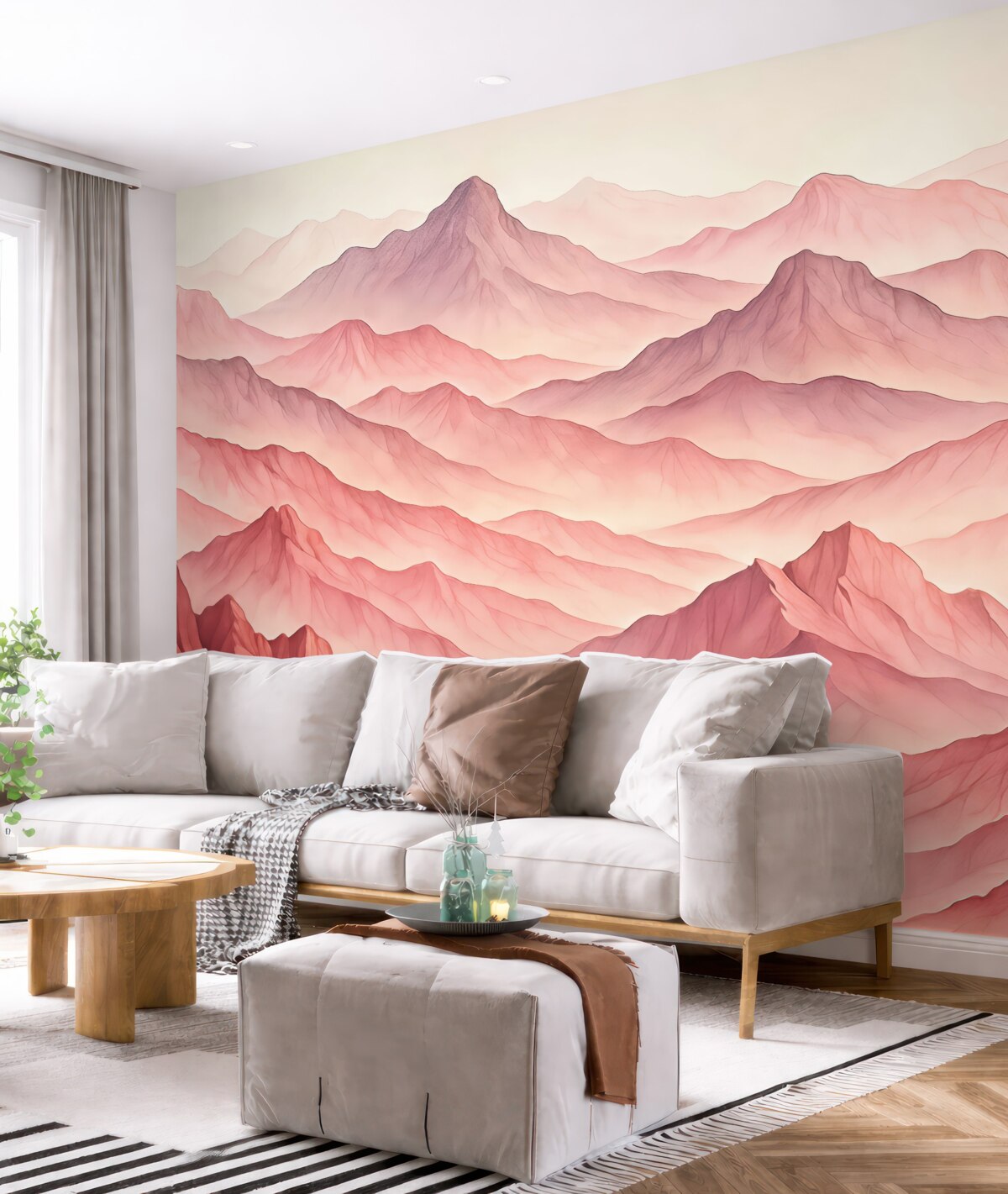 Fototapeta Ilustracja akwareli górskich grzbietów, odcienie różu i fiolety.