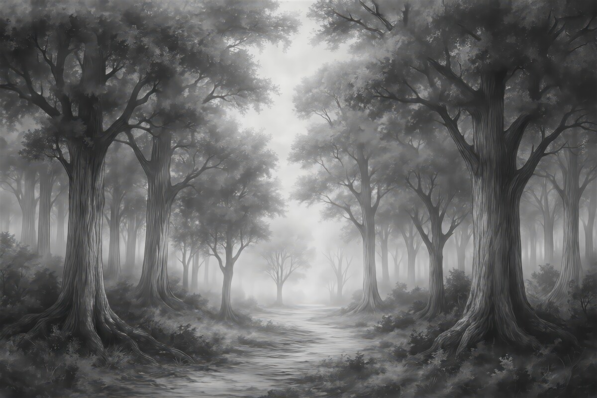 Fototapeta Malowany las w odcieniach szarości.