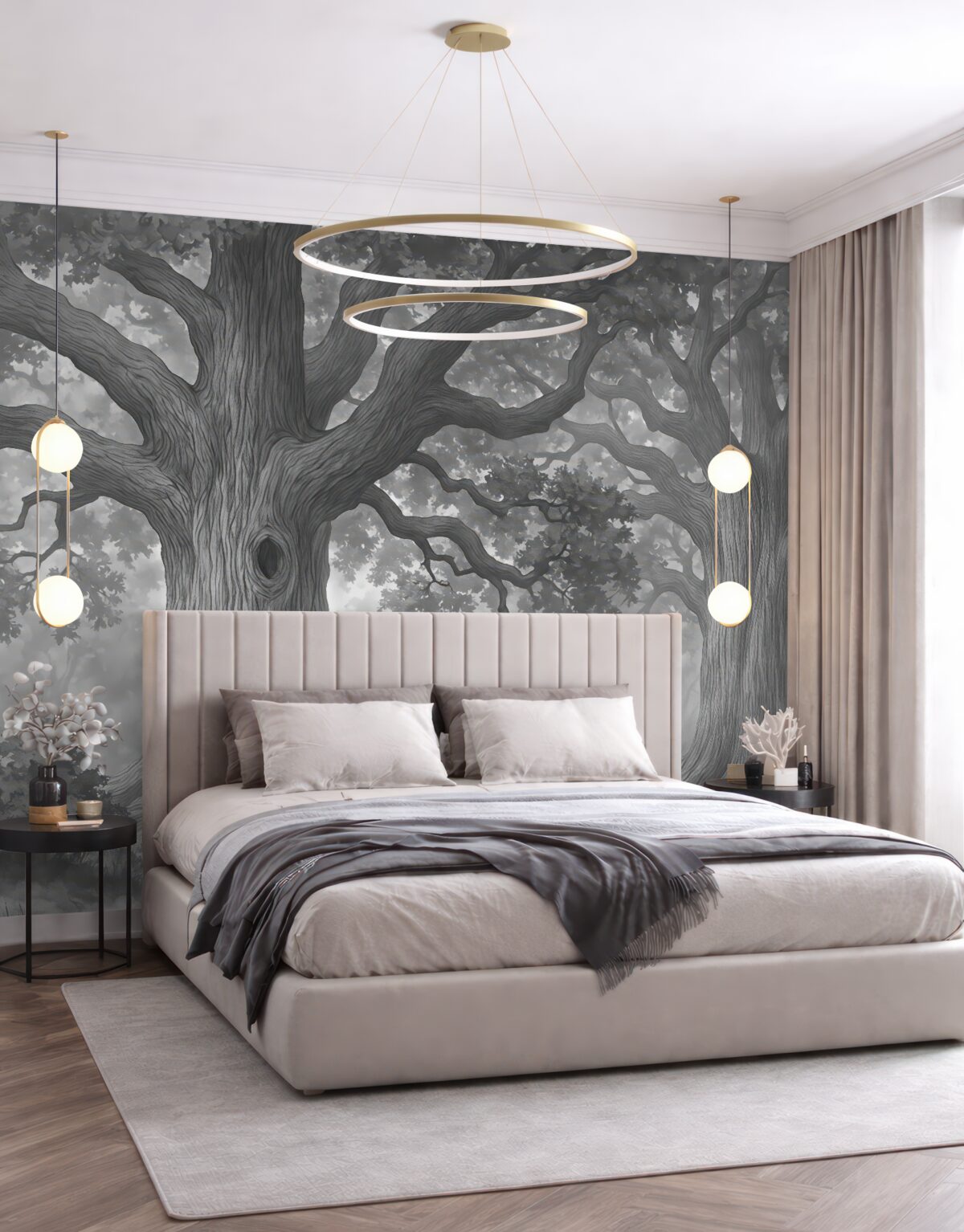 Fototapeta Wielkie drzewa w cichym pejzażu.