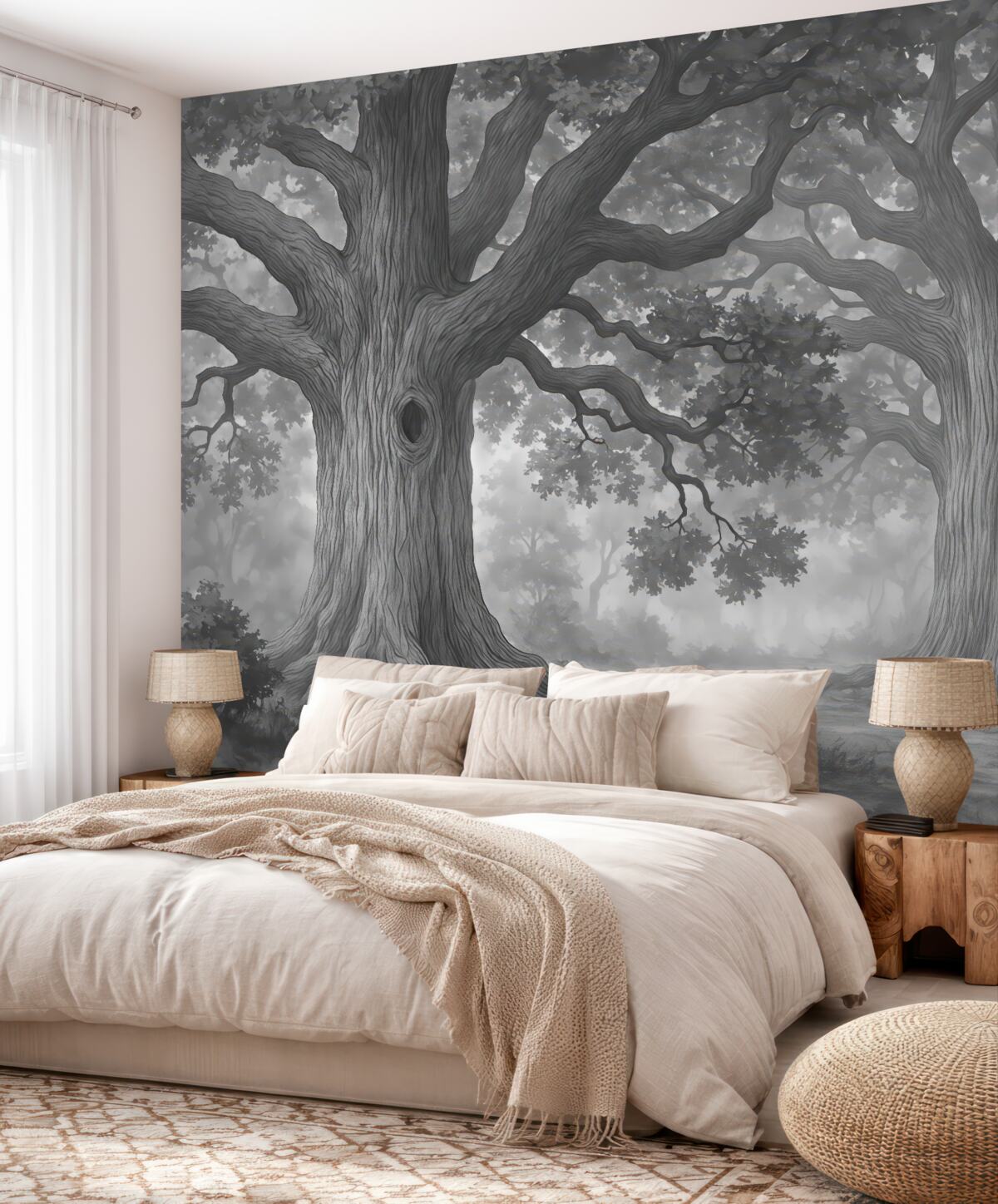 Fototapeta Wielkie drzewa w cichym pejzażu.