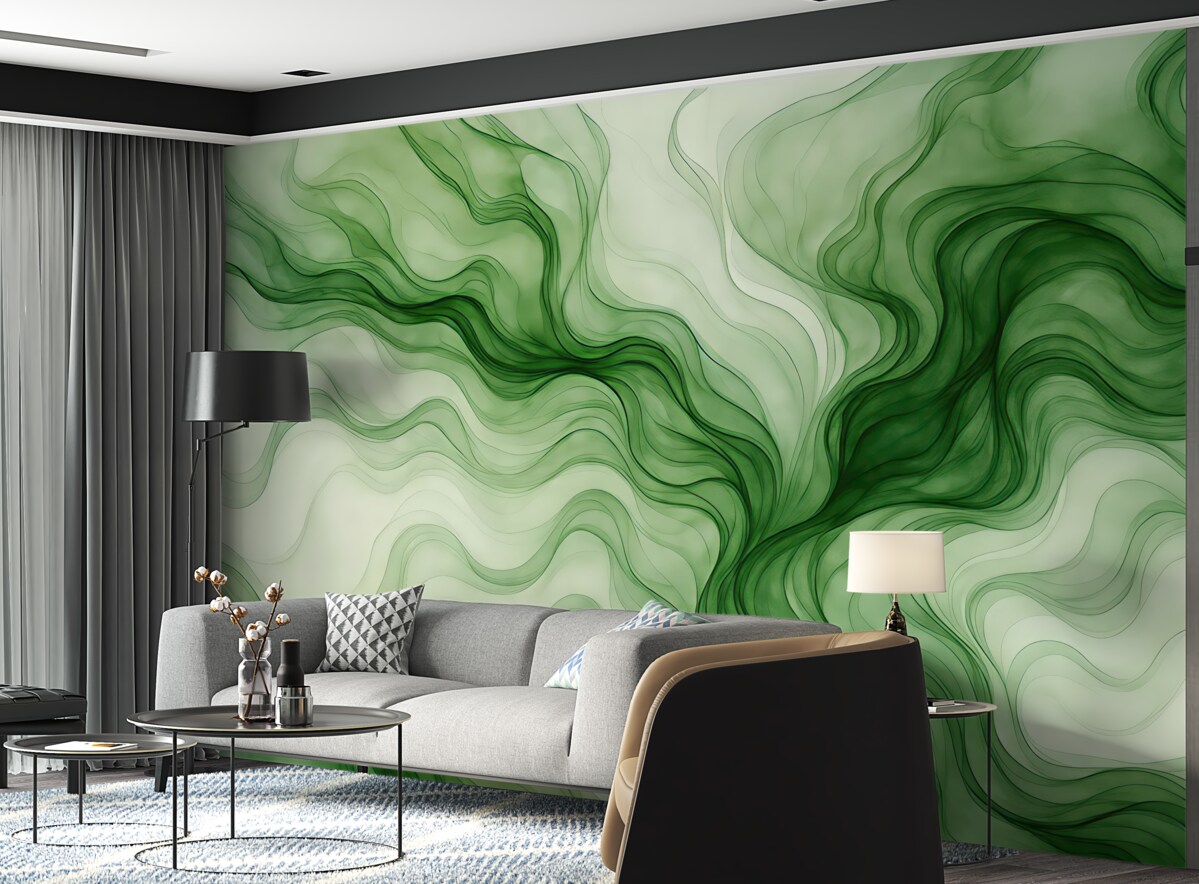 Fototapeta Zielone abstrakcyjne fale na jasnym tle.