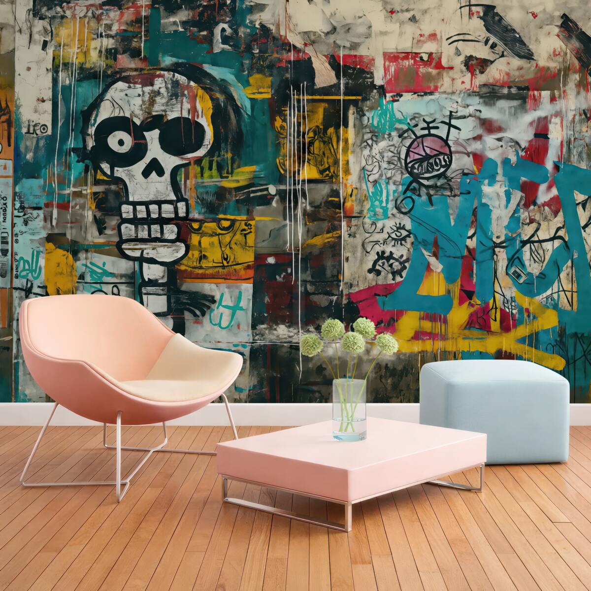 Fototapeta Kolorowe murale w stylu Basquiata.