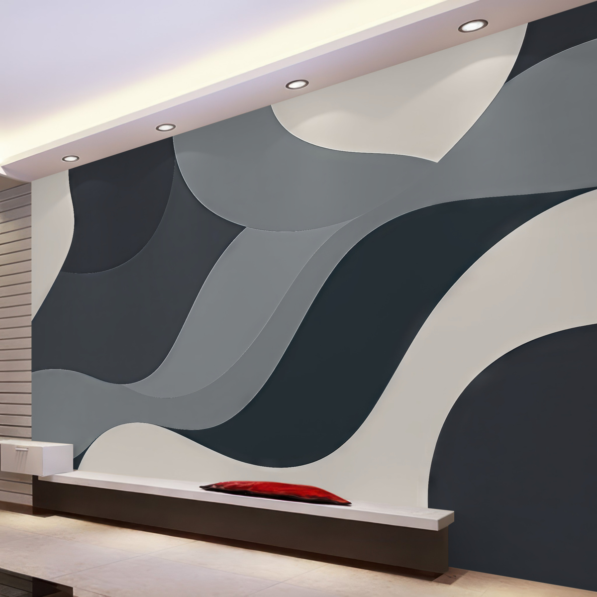 Fototapeta Wsp współczesne, minimalistyczne kręgi i fale w ciemnych tonacjach.