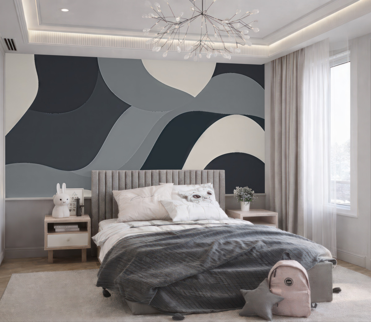 Fototapeta Wsp współczesne, minimalistyczne kręgi i fale w ciemnych tonacjach.