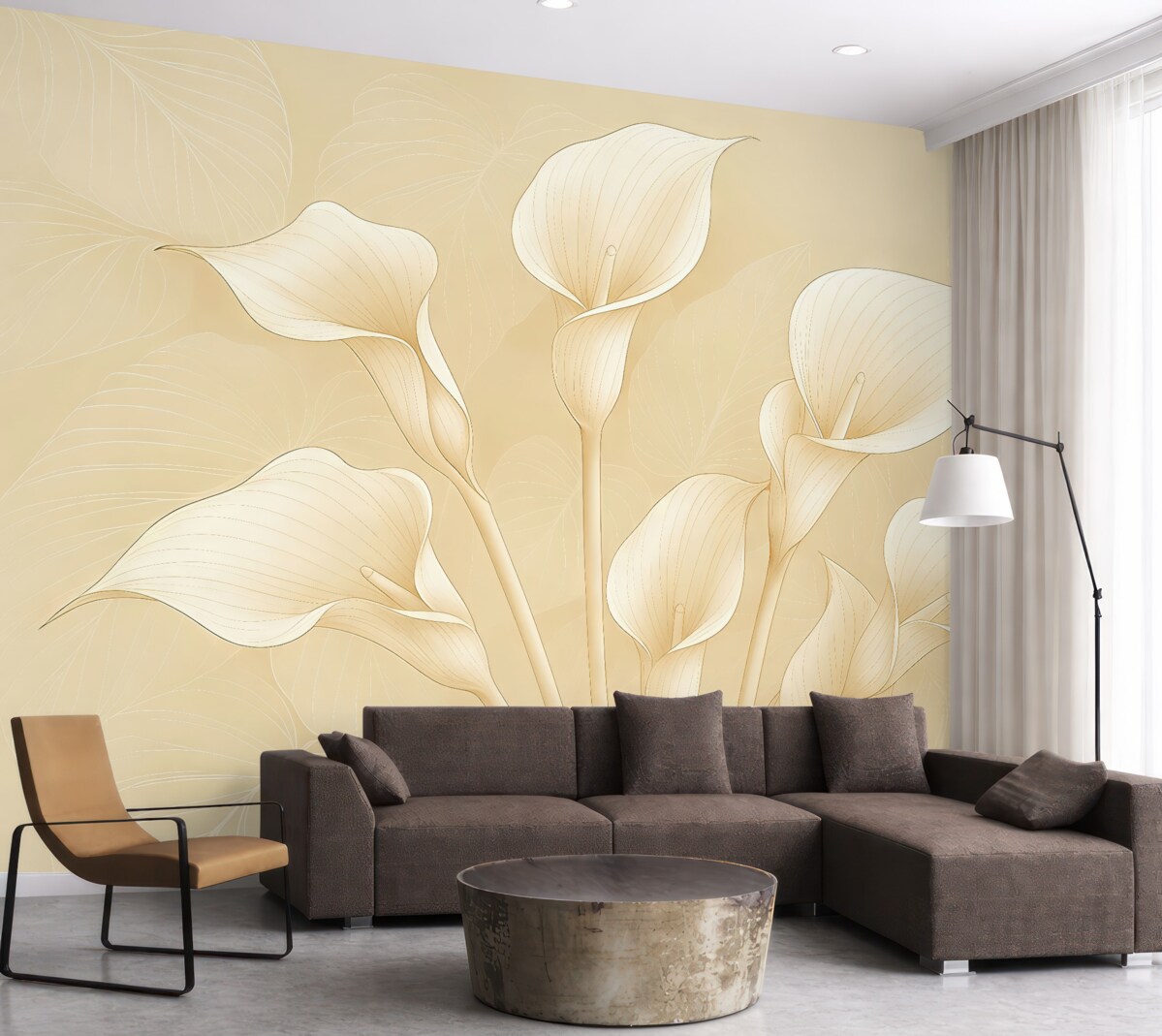 Fototapeta Kwiaty kalii narysowane na jasnobrązowym tle.