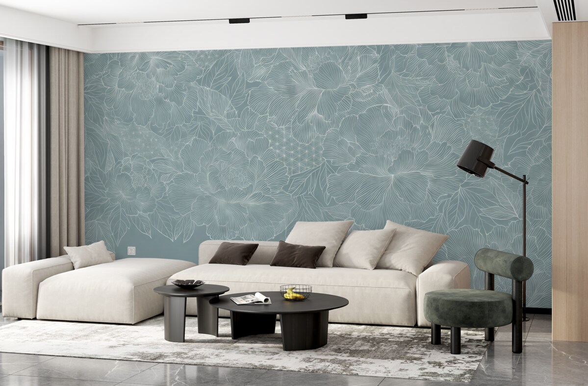 Fototapeta Liniowe kwiaty na szaro-zielonym tle.