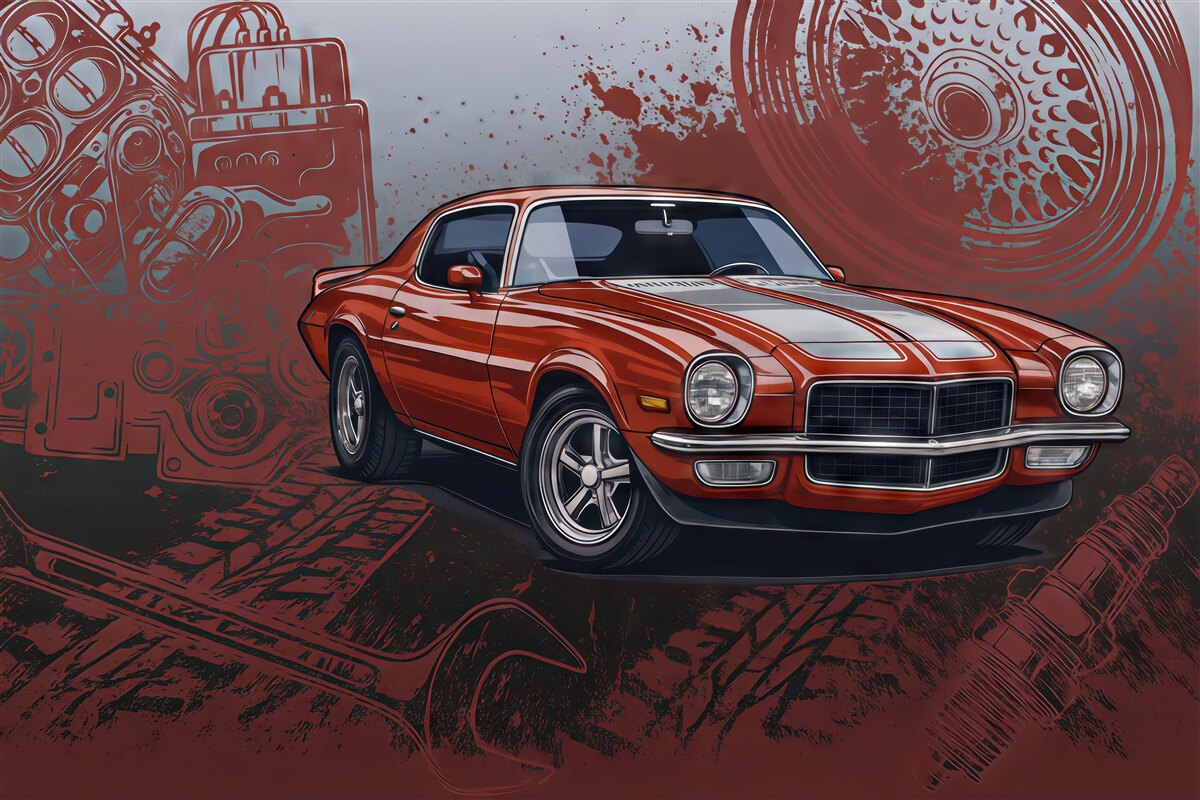 Fototapeta Czerwony pojazd i napisy w graffiti do pokoju młodzieżowego.