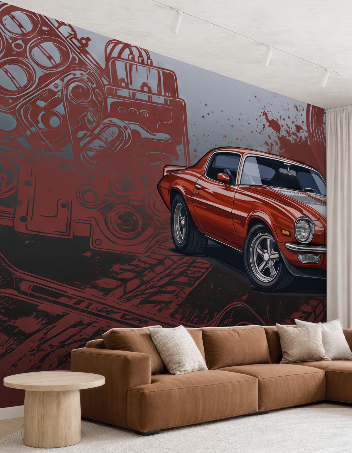 Fototapeta Czerwony pojazd i napisy w graffiti do pokoju młodzieżowego.