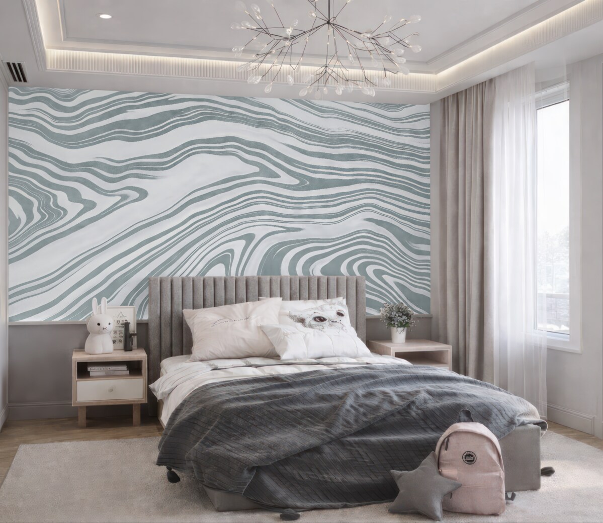 Fototapeta Wzór wirującego szarego marmuru z płynącymi, organicznymi liniami oraz krzywiznami tworzy współczesny, abstrakcyjny styl.