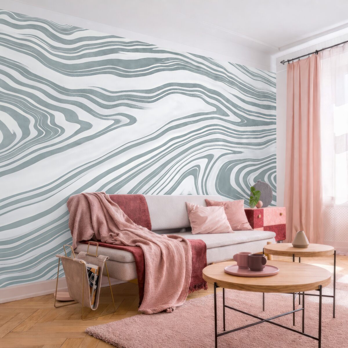 Fototapeta Wzór wirującego szarego marmuru z płynącymi, organicznymi liniami oraz krzywiznami tworzy współczesny, abstrakcyjny styl.