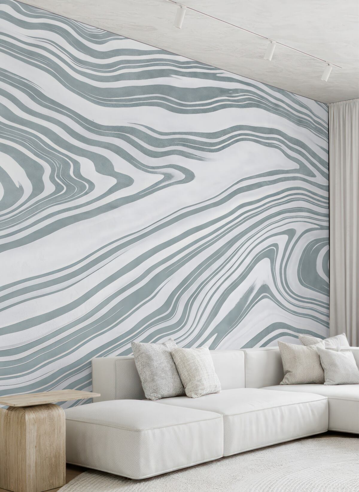 Fototapeta Wzór wirującego szarego marmuru z płynącymi, organicznymi liniami oraz krzywiznami tworzy współczesny, abstrakcyjny styl.