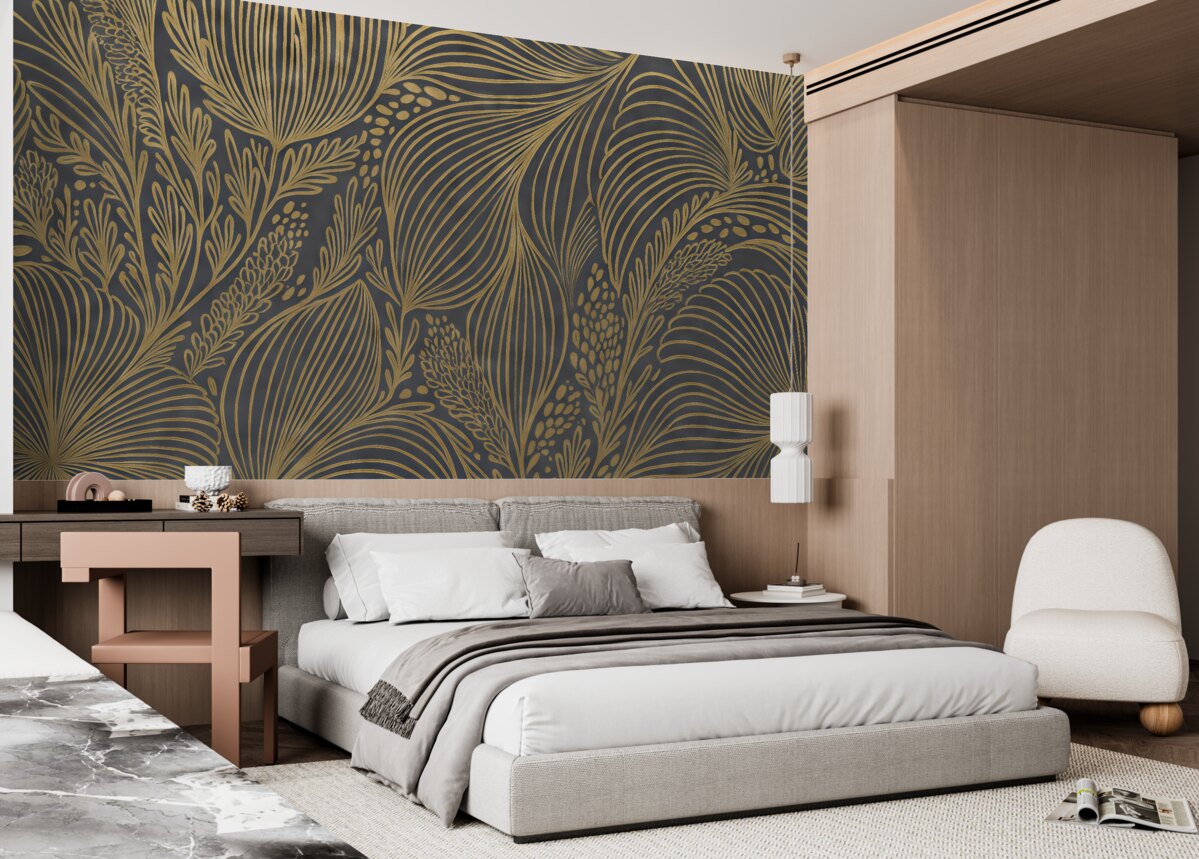 Fototapeta Abstrakcyjny, teksturowany, elegancki wzór z nachodzącymi na siebie organicznymi formami i liniami.