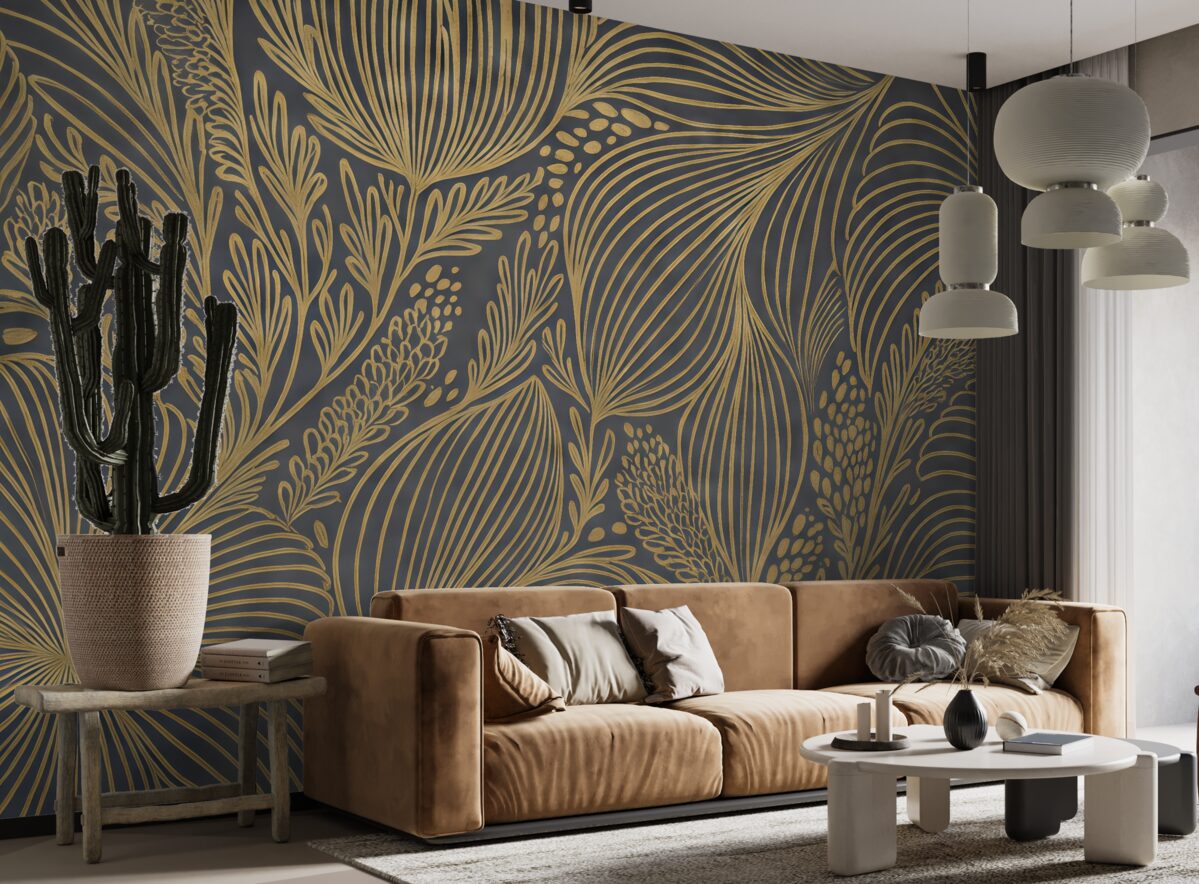 Fototapeta Abstrakcyjny, teksturowany, elegancki wzór z nachodzącymi na siebie organicznymi formami i liniami.