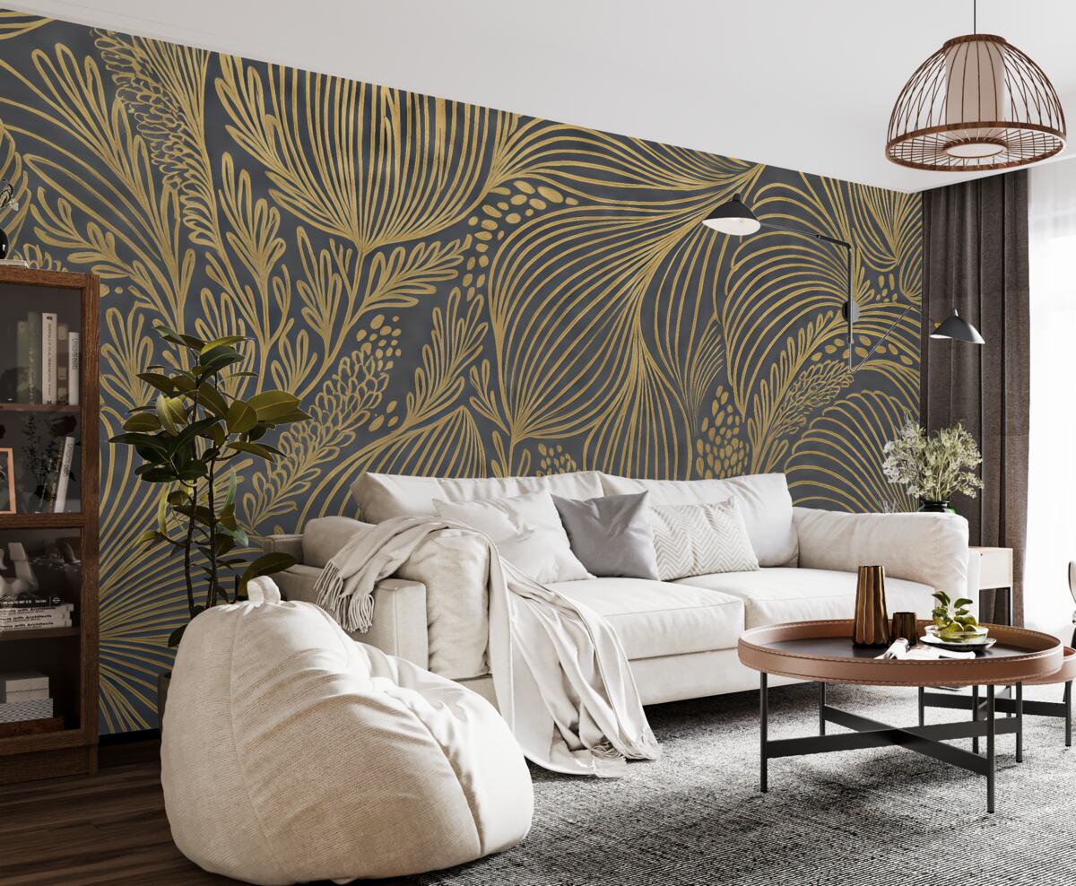 Fototapeta Abstrakcyjny, teksturowany, elegancki wzór z nachodzącymi na siebie organicznymi formami i liniami.