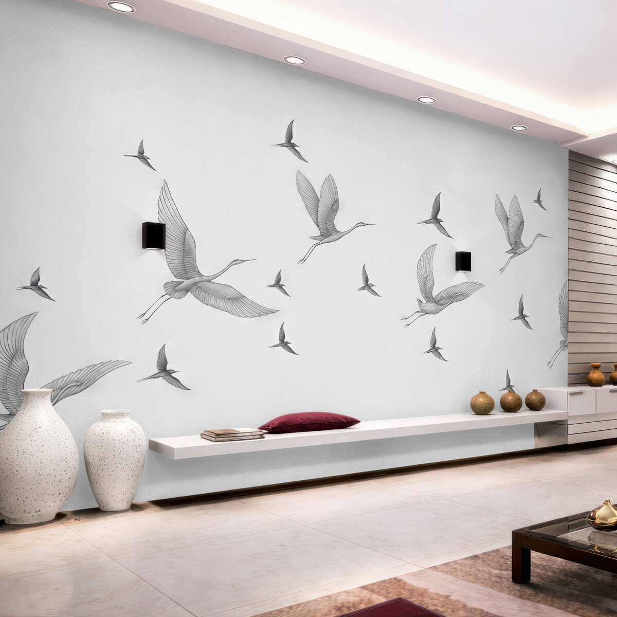 Fototapeta Ptaki w linii na beżowym tle.