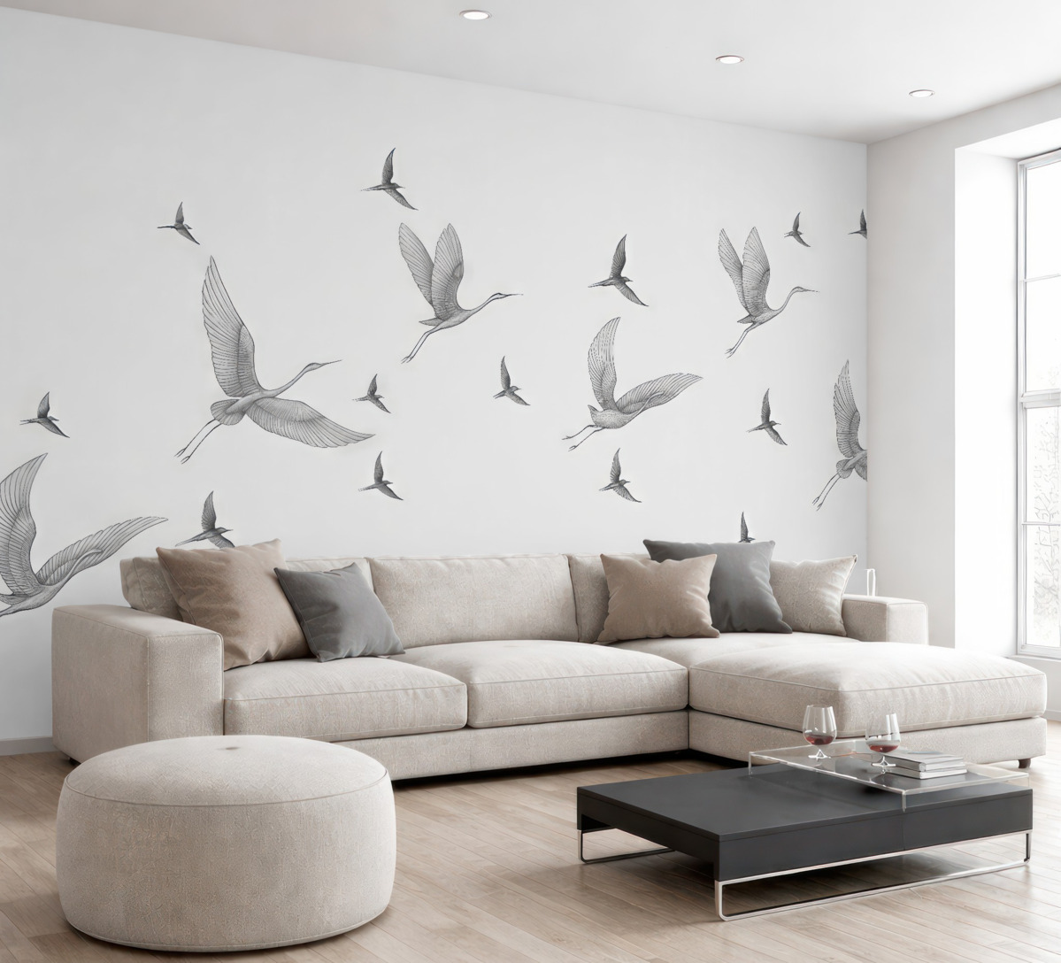 Fototapeta Ptaki w linii na beżowym tle.