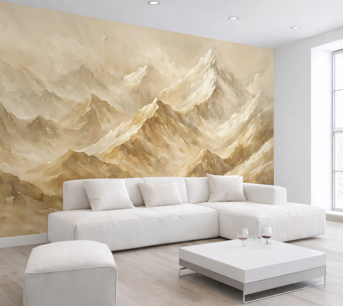 Fototapeta Grzbiet górski z wieloma brązowymi skałami w jasnych odcieniach.