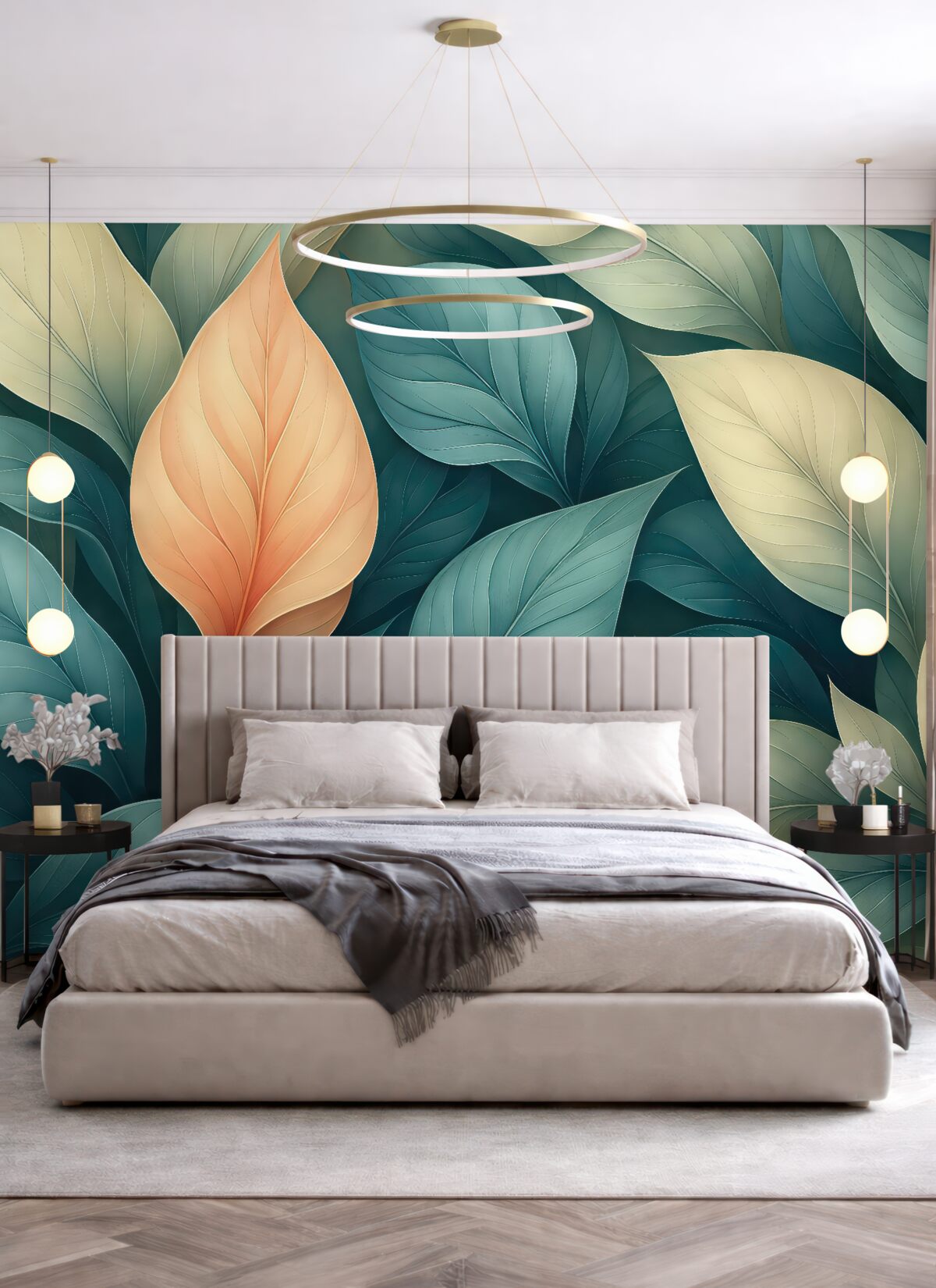 Fototapeta Abstrakcyjne liście jesieni w subtelnych niebiesko-pomarańczowych kolorach.