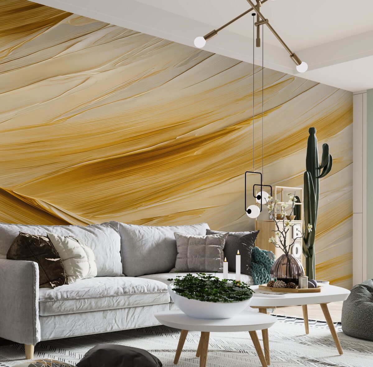 Fototapeta Imponujące pociągnięcia farby, wydłużona sekcja tropikalnego liścia, abstrakcyjny charakter, odcienie beżu i pomarańczy.