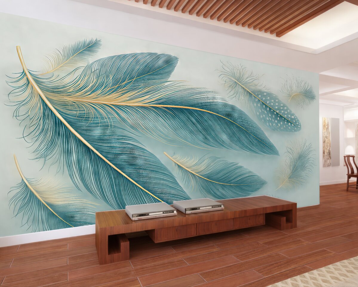 Fototapeta Subtelne pióra w tonacjach niebieskiego.