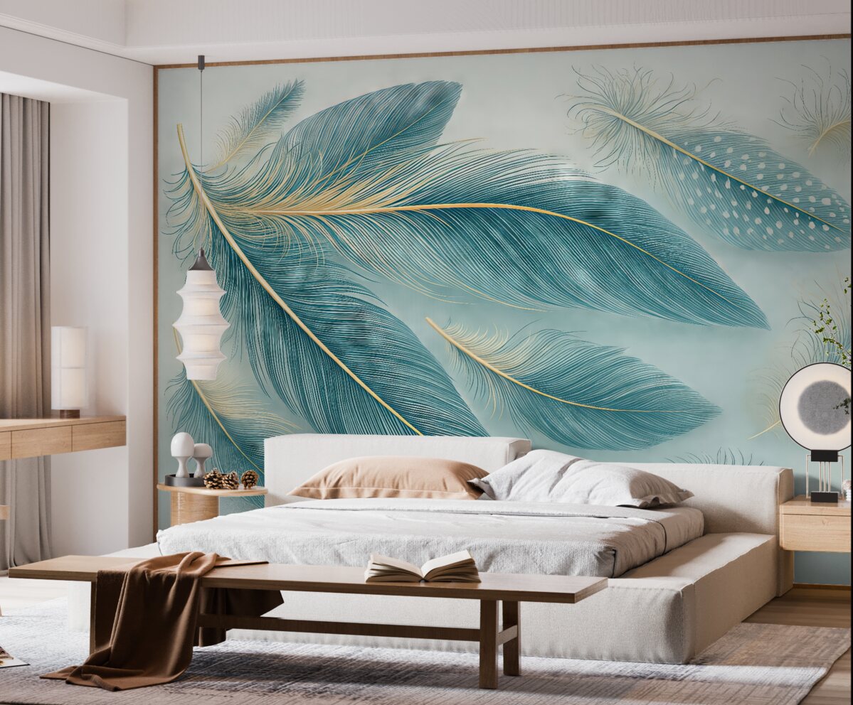 Fototapeta Subtelne pióra w tonacjach niebieskiego.