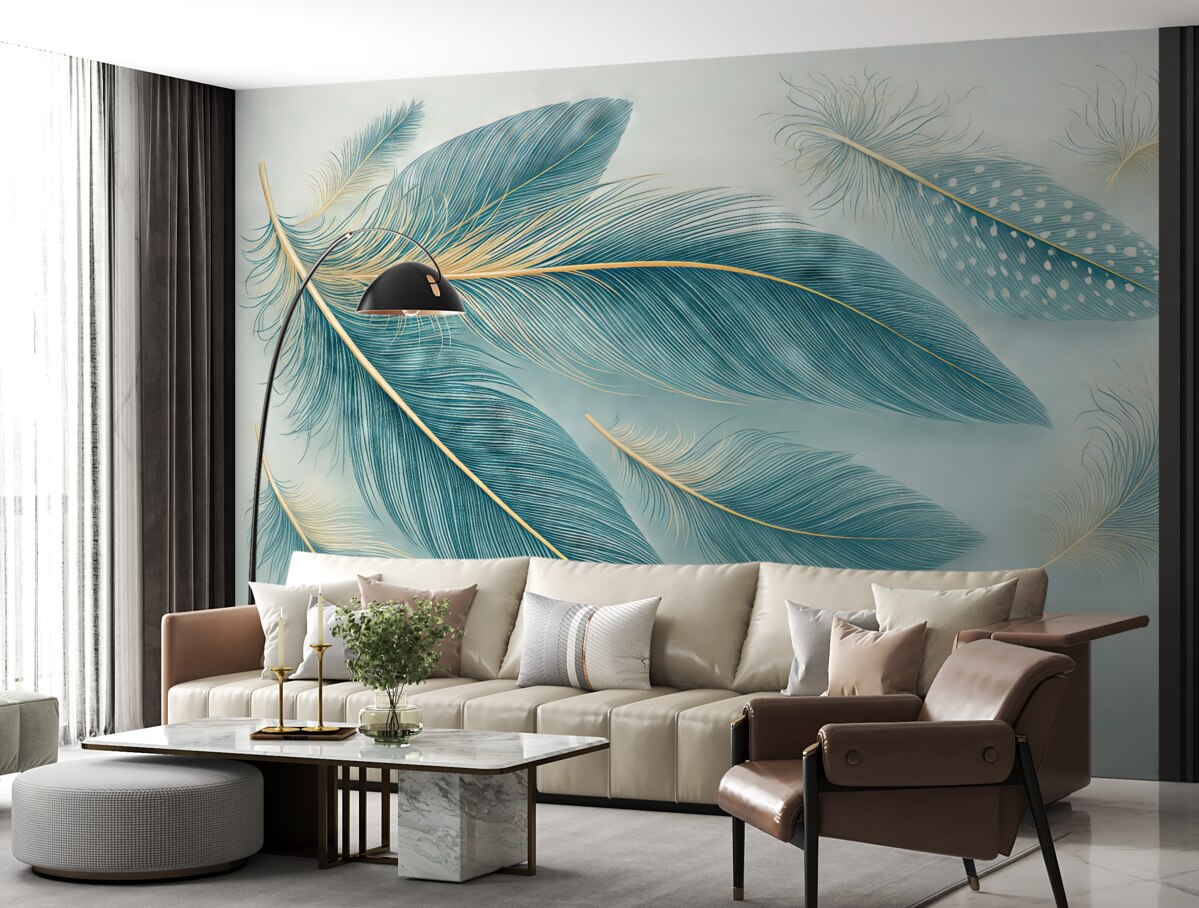 Fototapeta Subtelne pióra w tonacjach niebieskiego.