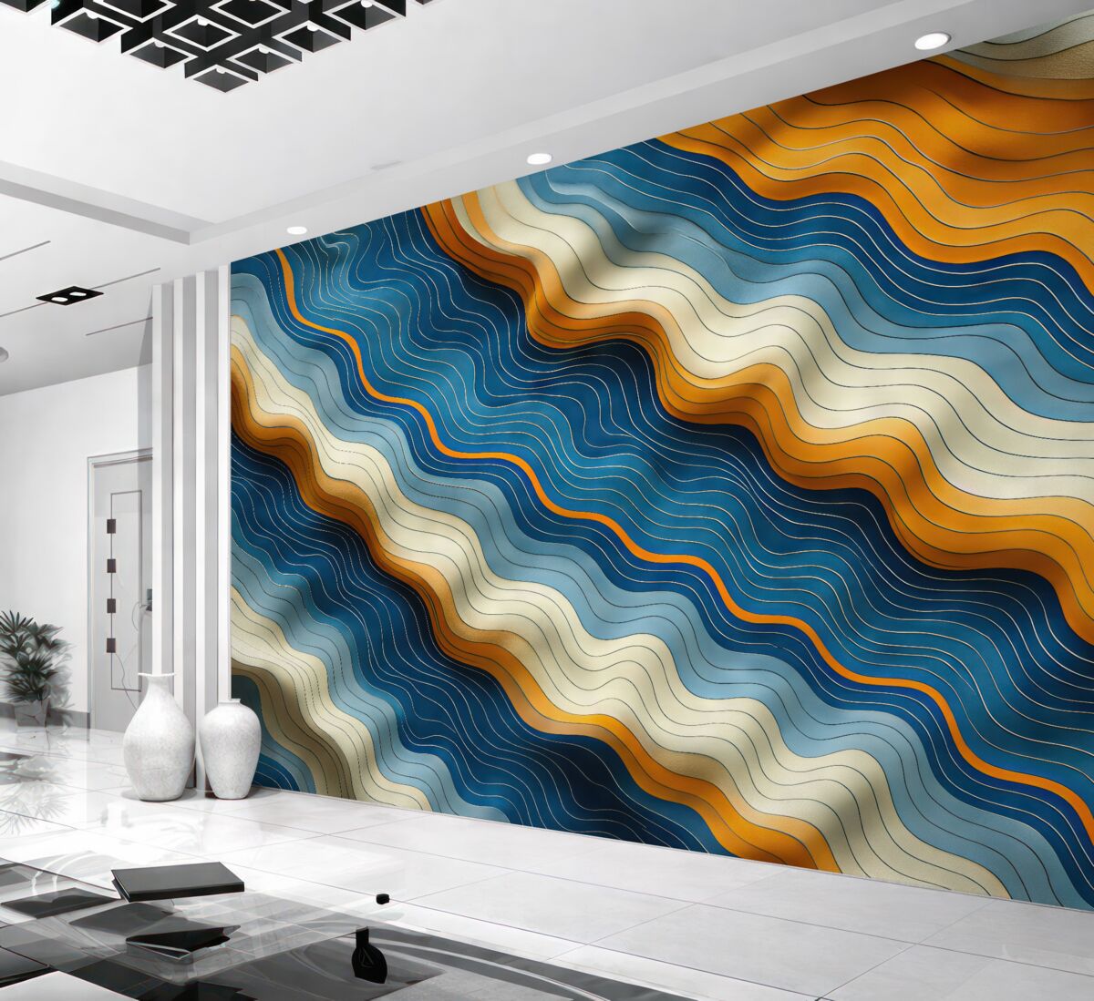 Fototapeta Niebiesko-pomarańczowe harmoniczne fale.