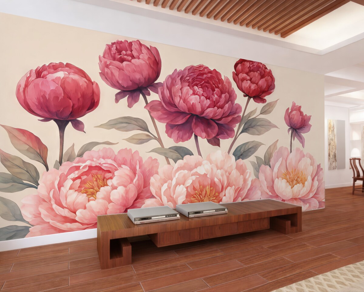 Fototapeta Kwiaty piwonii w stylu akwareli.