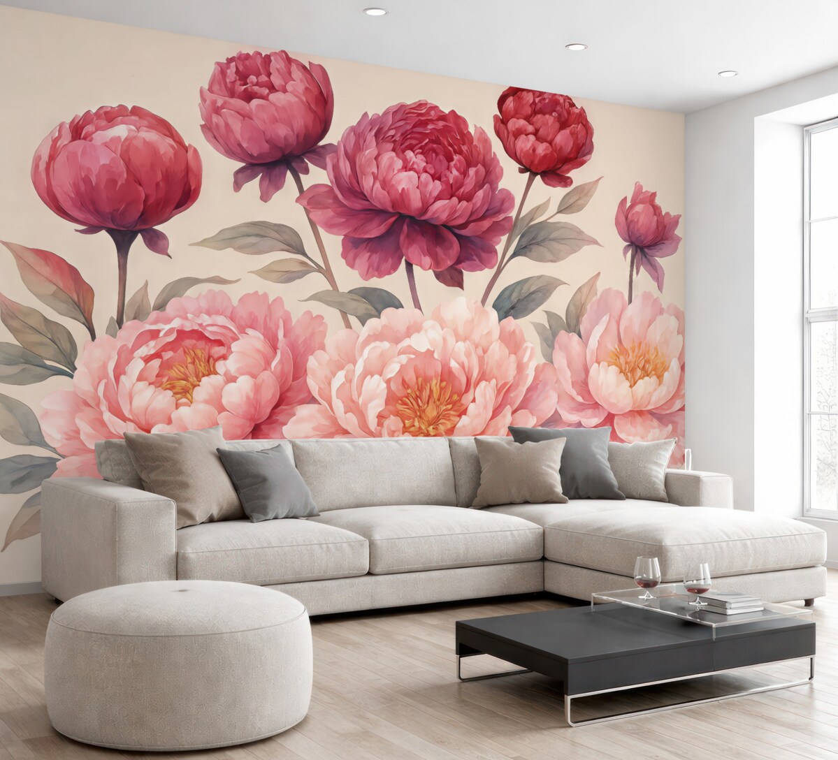 Fototapeta Kwiaty piwonii w stylu akwareli.