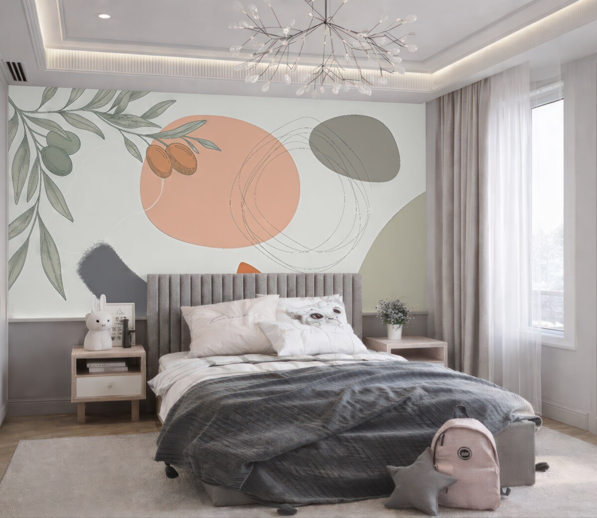 Fototapeta Oliwne gałązki, wielobarwne okręgi.