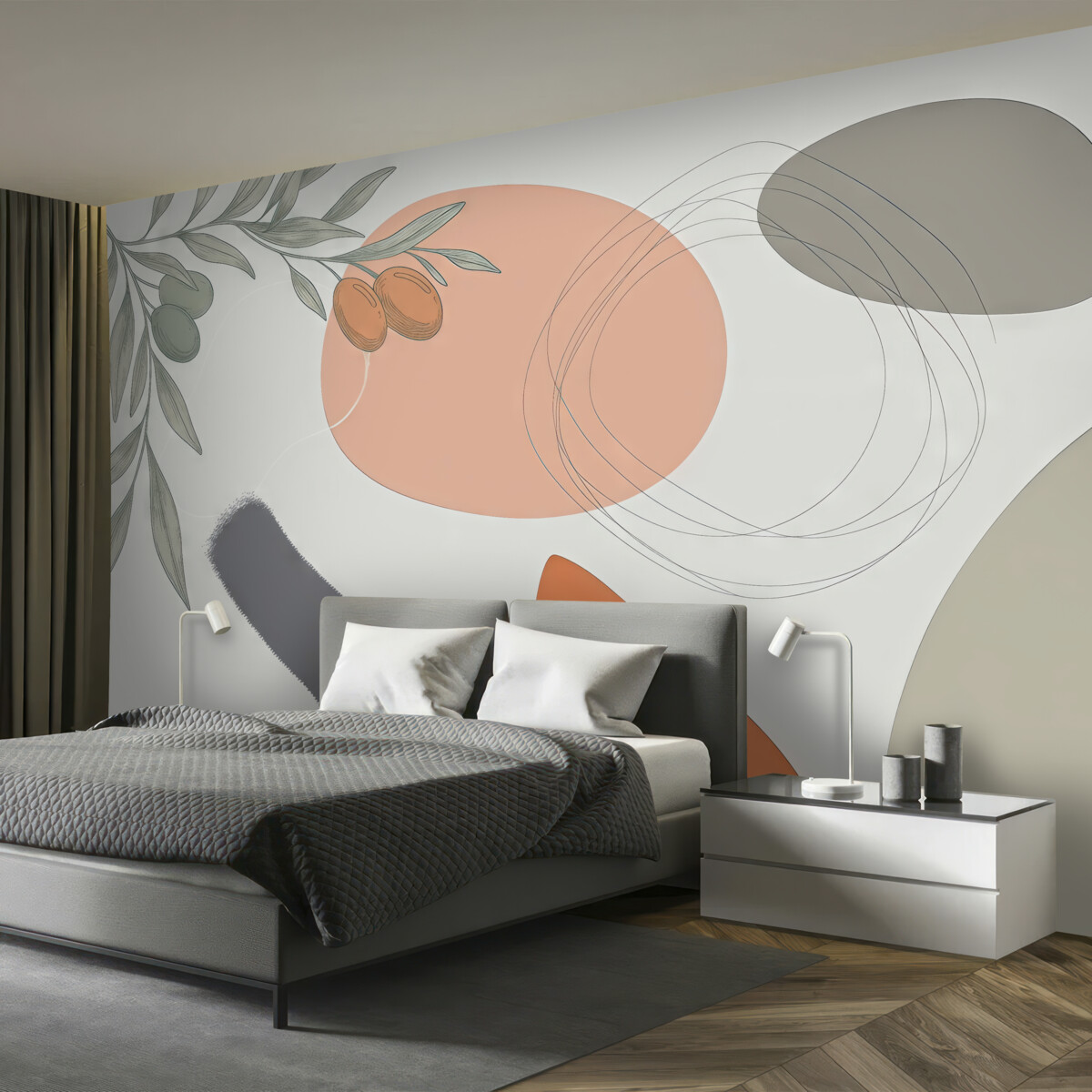 Fototapeta Oliwne gałązki, wielobarwne okręgi.