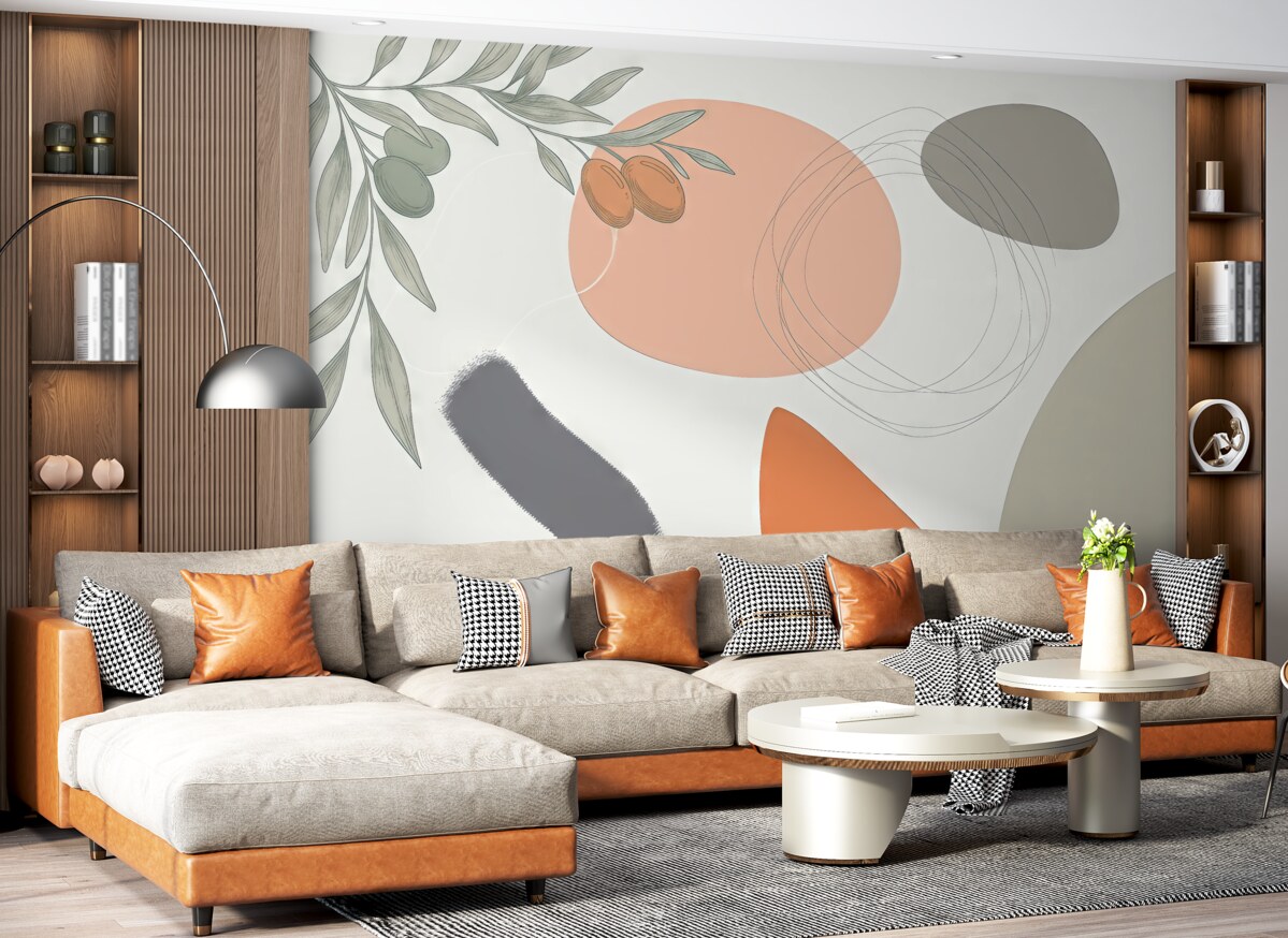 Fototapeta Oliwne gałązki, wielobarwne okręgi.