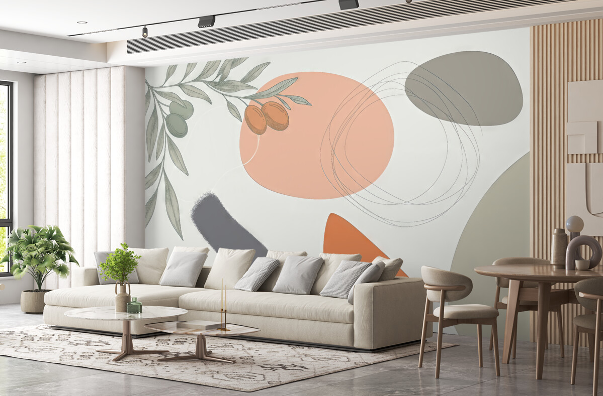 Fototapeta Oliwne gałązki, wielobarwne okręgi.