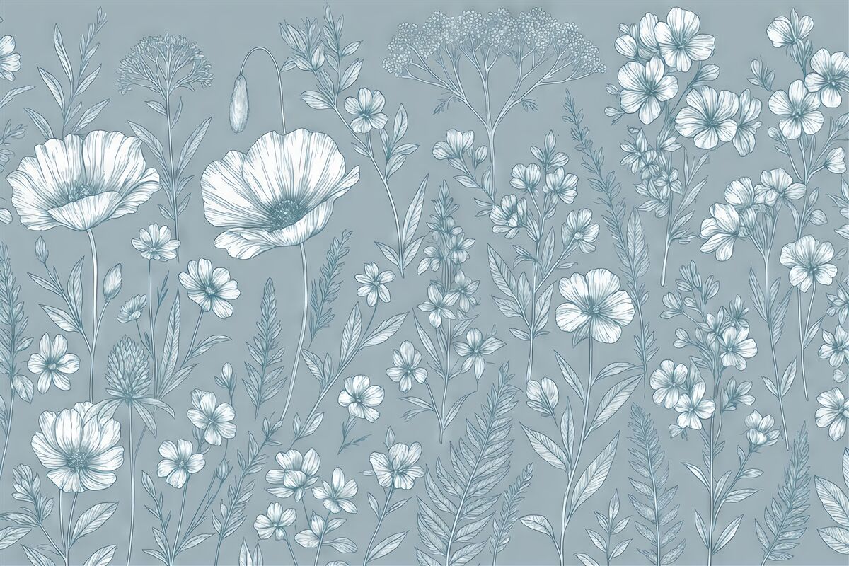 Fototapeta Kwiaty, dzikie kwiaty, rumianek, maki na jasnobeżowym tle.