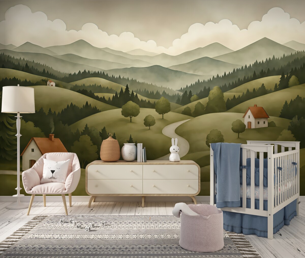 Fototapeta Pejzaż namalowany z budynkami.