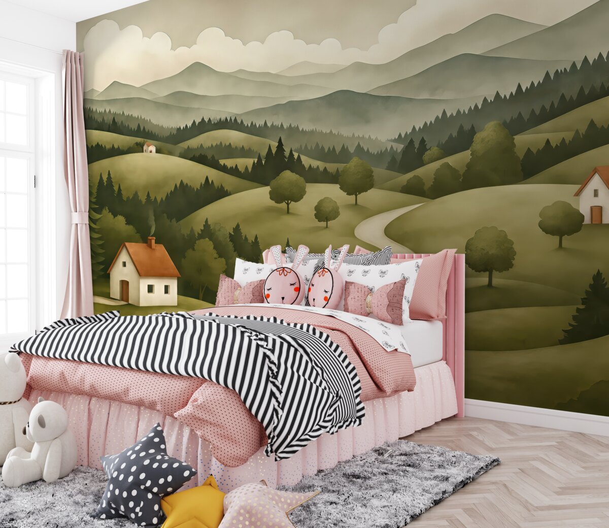 Fototapeta Pejzaż namalowany z budynkami.