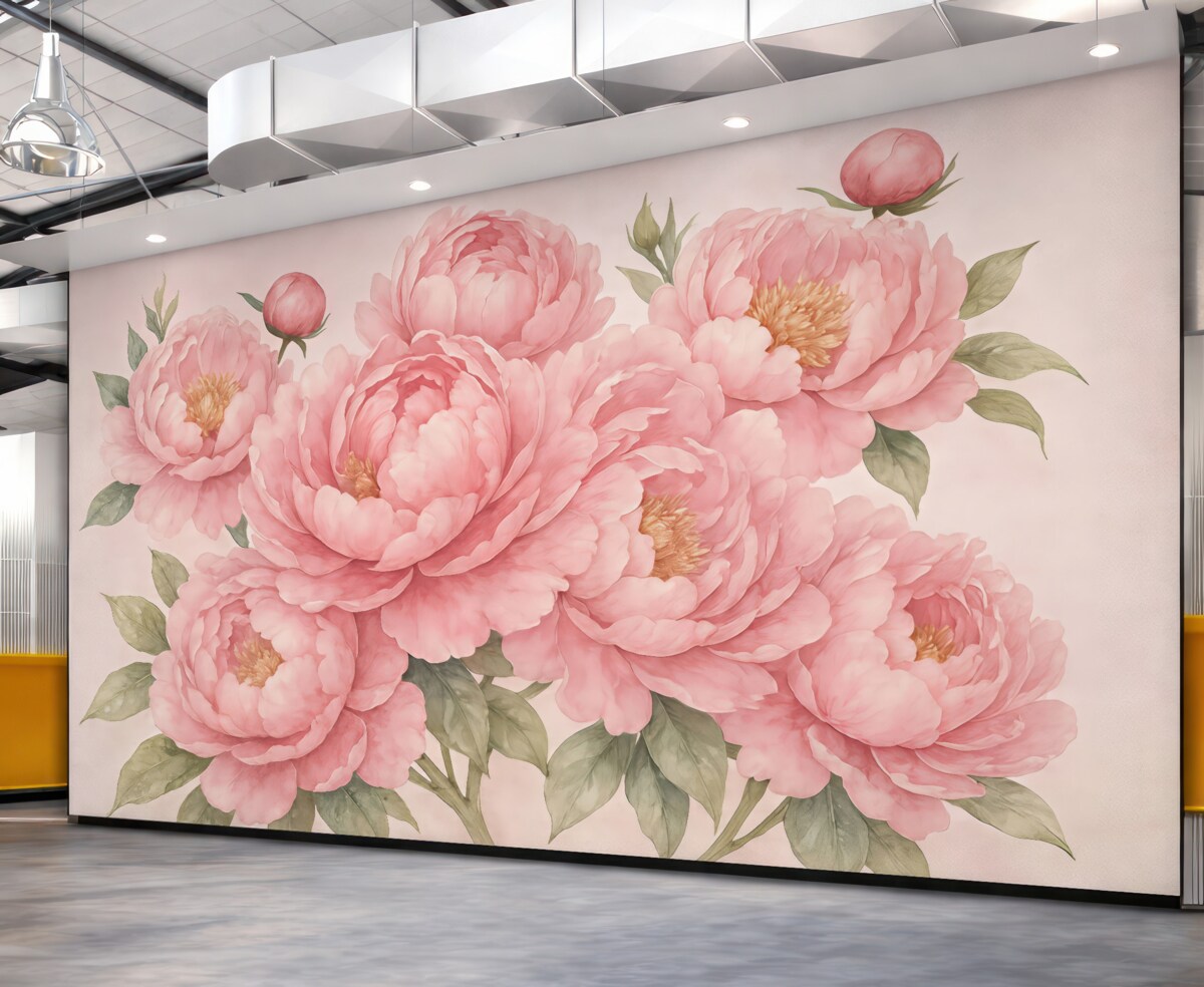 Fototapeta Wielkie różowe piwonie z farbami wodnymi.