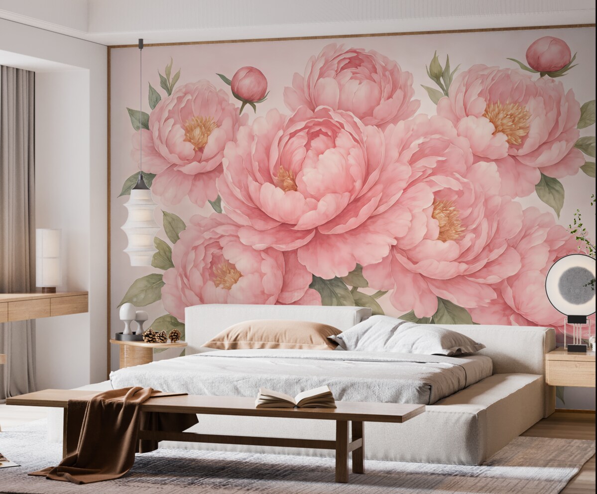 Fototapeta Wielkie różowe piwonie z farbami wodnymi.