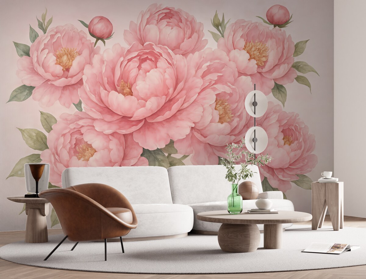 Fototapeta Wielkie różowe piwonie z farbami wodnymi.