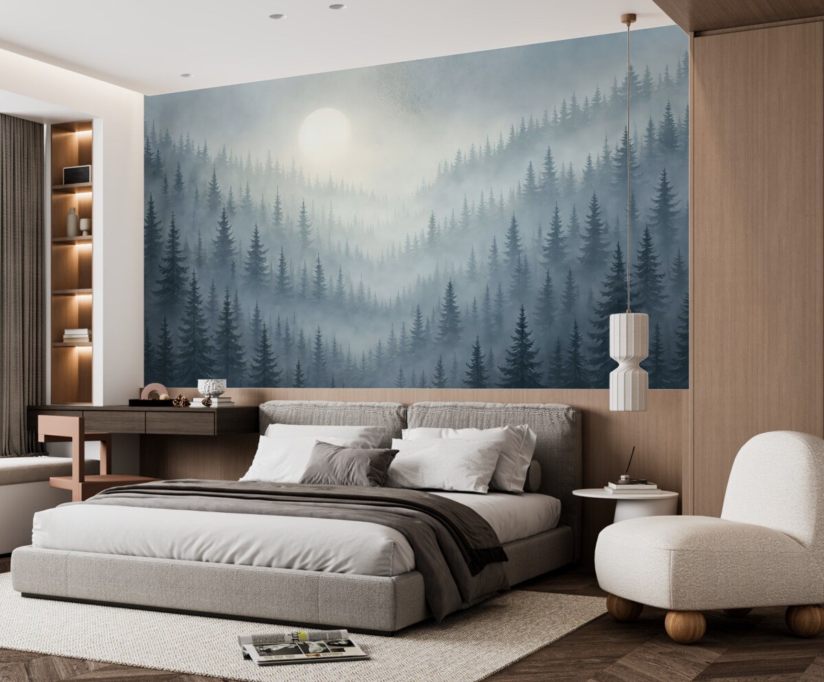 Fototapeta Bór w górach w mglistym otoczeniu.