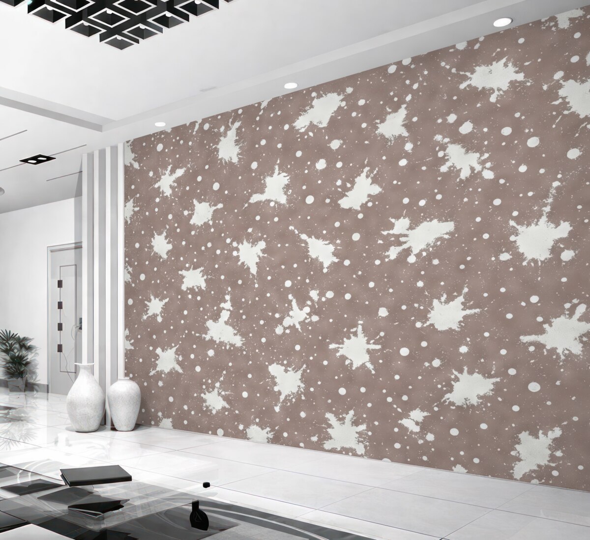 Fototapeta Plamy białej farby, abstrakcyjna ilustracja, minimalizm, jasnobeżowe tło.