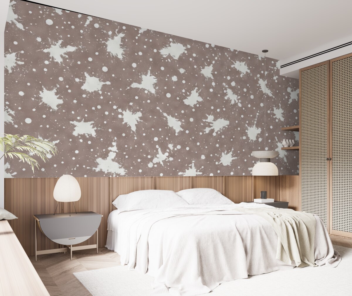 Fototapeta Plamy białej farby, abstrakcyjna ilustracja, minimalizm, jasnobeżowe tło.