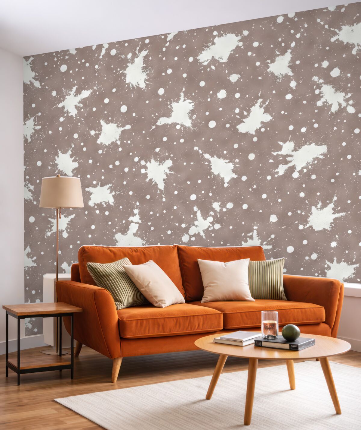 Fototapeta Plamy białej farby, abstrakcyjna ilustracja, minimalizm, jasnobeżowe tło.