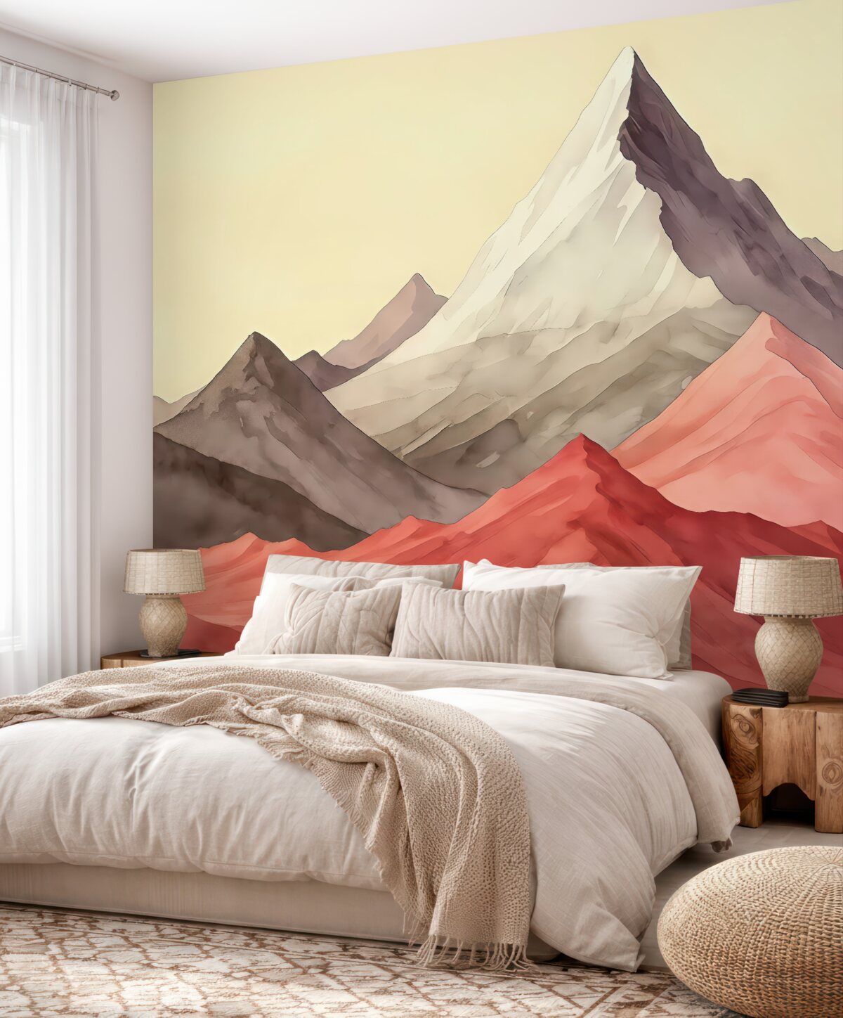 Fototapeta Pastelowe wzgórza z czerwonym akcentem.