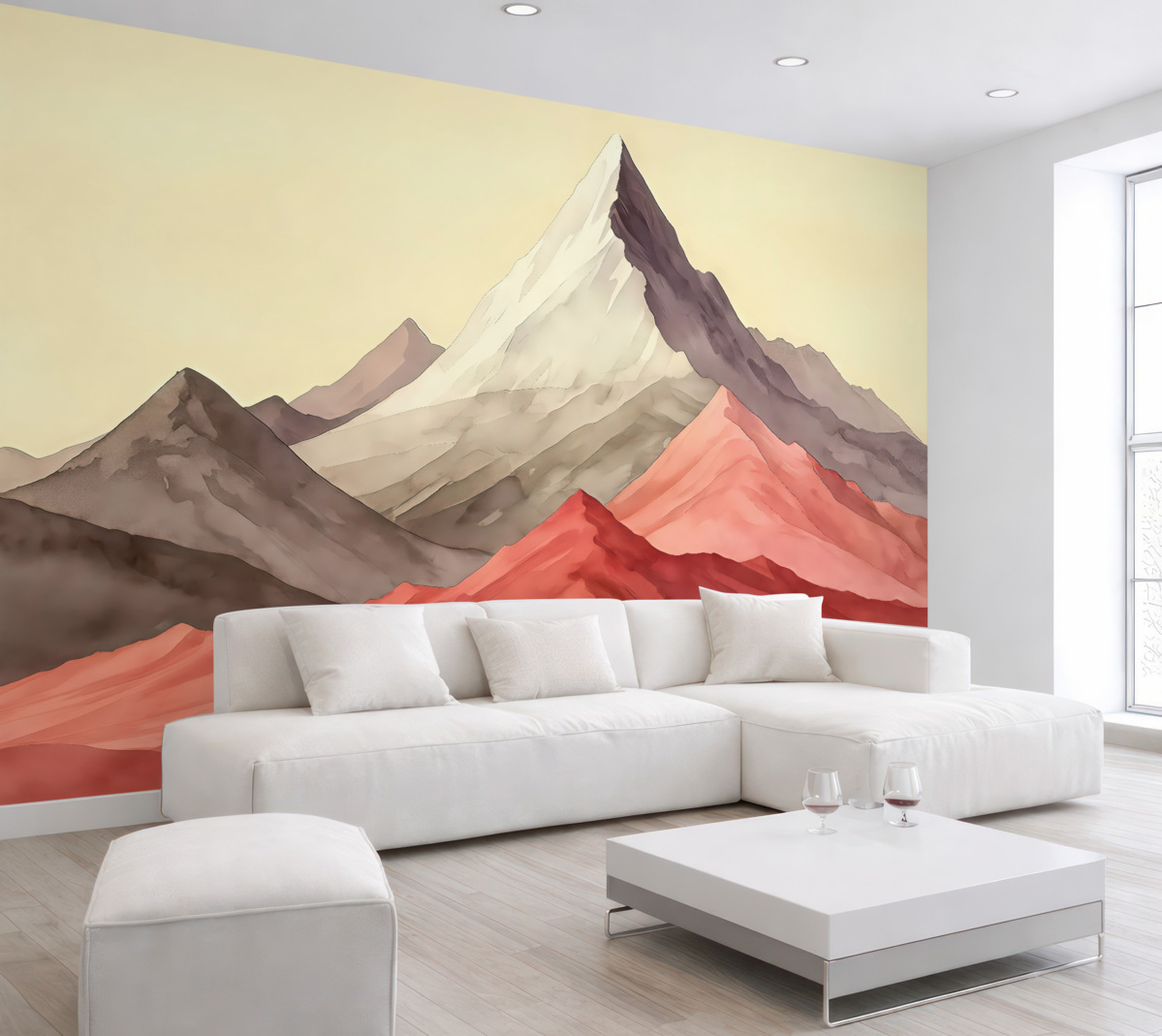 Fototapeta Pastelowe wzgórza z czerwonym akcentem.