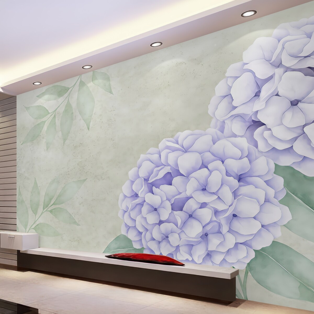 Fototapeta wielkie purpurowe kwiaty na szarej ścianie