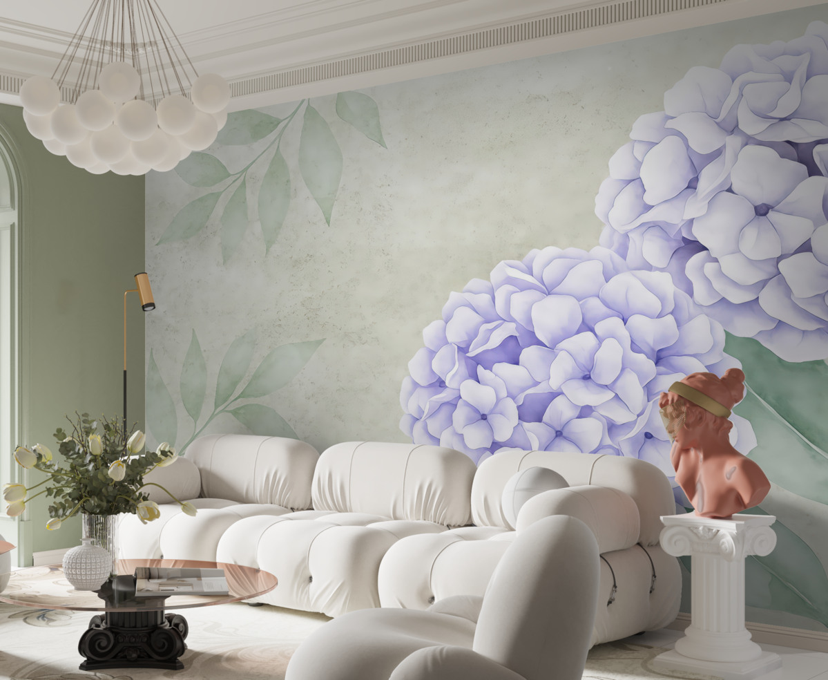 Fototapeta wielkie purpurowe kwiaty na szarej ścianie