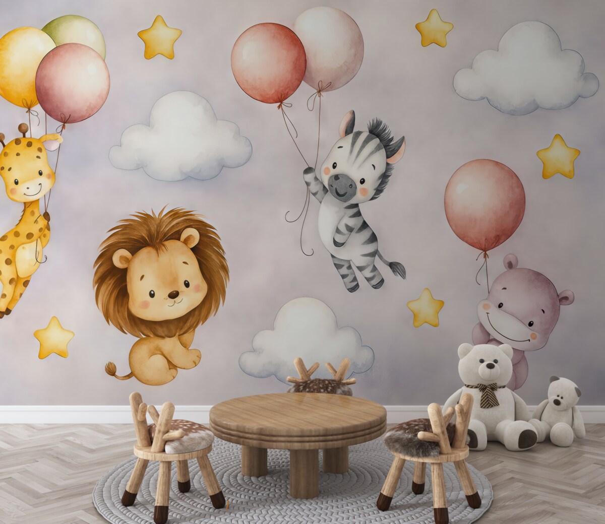 Fototapeta zwierzęta unoszące się na nadmuchiwanych balonach