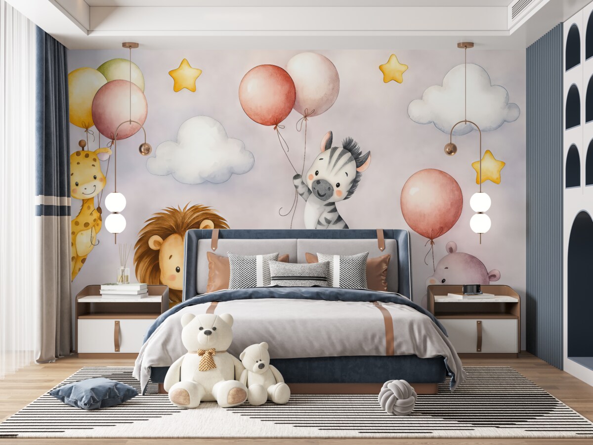 Fototapeta zwierzęta unoszące się na nadmuchiwanych balonach