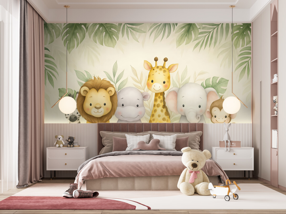 Fototapeta Zwierzęta z safari namalowane akwarełą.